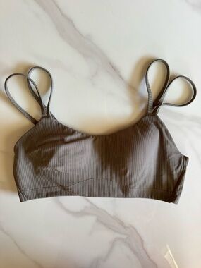 Lululemon Ribbed Sports Bra Size 8 Neutral Taupe Strappy Yoga Bra